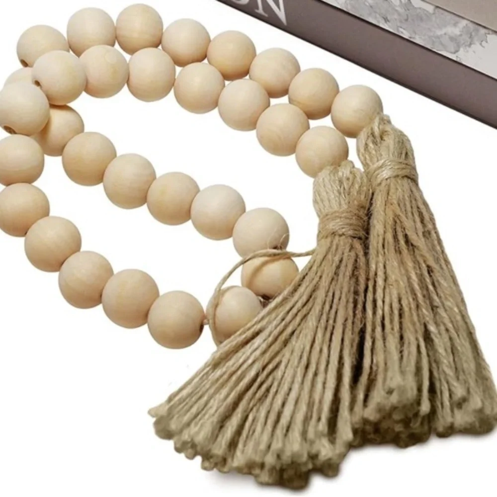 Farmhouse Wood Bead Garland with Tassels